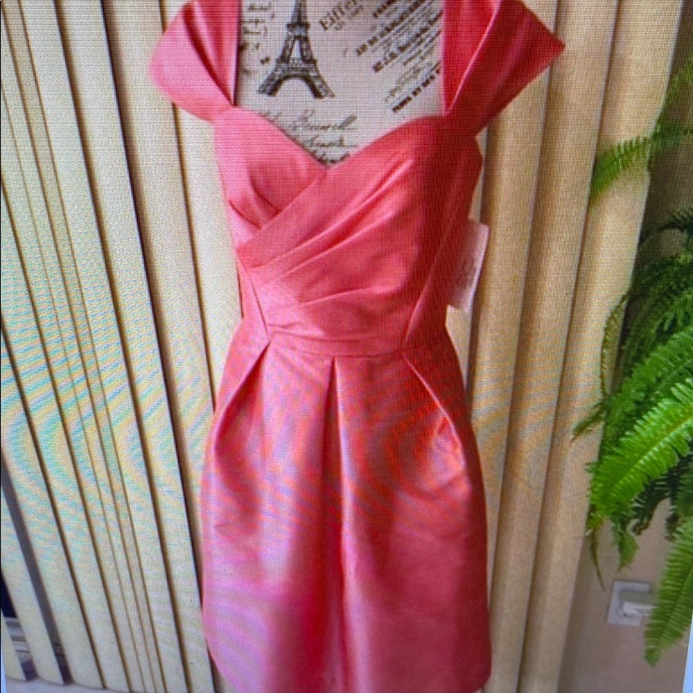 Elegant Coral Mikado Short Cocktail or Semi-Formal Dress Size 10